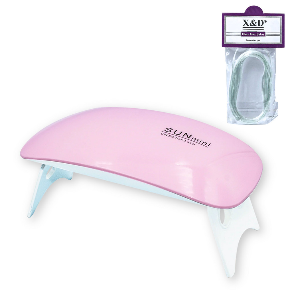 Kit Mini Cabine Led Uv Sun + Fibra De 2m Cuidados Com As Unhas Gel Esmalte Manicure Nail Designer
