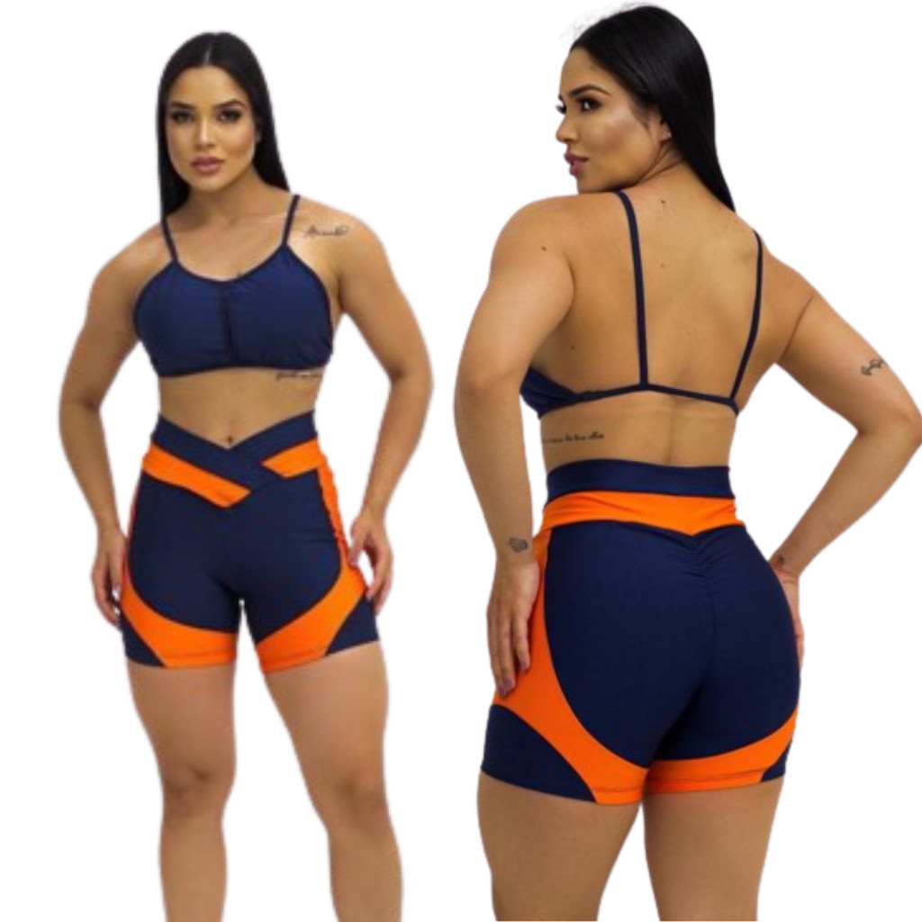 Short Empina Bumbum 2 Cores Bermuda Fitness Short Academia Fitness de Treino Corida Caminhada Feminino Roupa para malhar