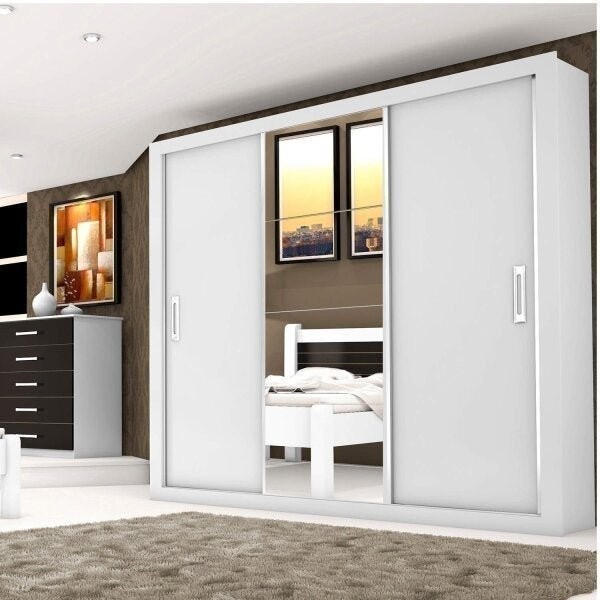 Guarda-roupa Casal com Espelho 3 Portas de Correr Lara Espresso Móveis Branco - Home & Living
