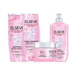 Kit Elseve L’Oréal Paris Glycolic Gloss Shampoo Condicionador Antiporosidade Creme (4 produtos) Brilho