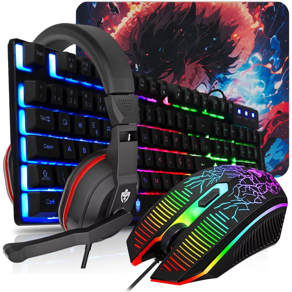 Kit Gamer Teclado LED Mouse Gamer LED 3600dpi Pad Speed Headset Gamer — R$ 85,00 em Shopee
