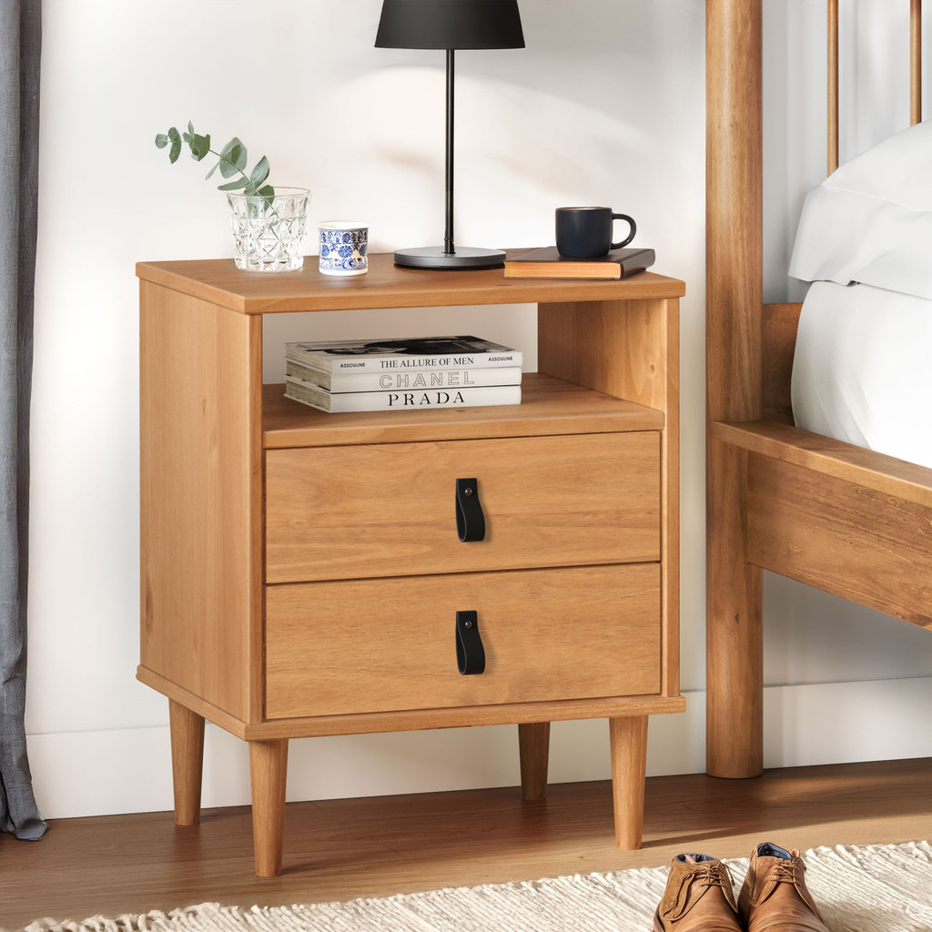 Mesa de Cabeceira Compacta Pés Altos 2 Gav 1 Nicho Madeira Mikka Freijó em Oferta na Shopee