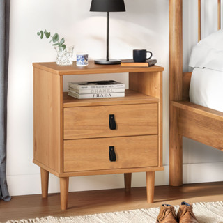 Mesa de Cabeceira Compacta Pés Altos 2 Gav 1 Nicho Madeira Mikka Freijó em Oferta na Shopee