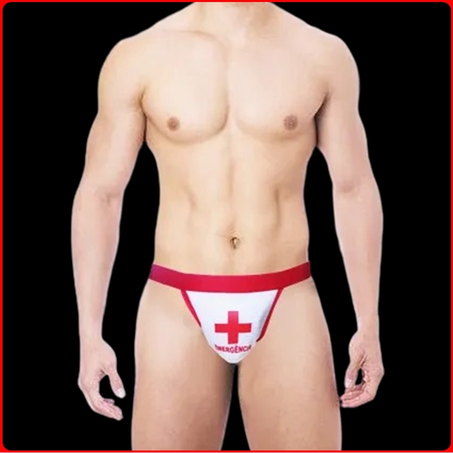 Cueca Jockstrap Enfermeiro Lingerie Erótica Fantasia Masculina Sensual Salva Vidas