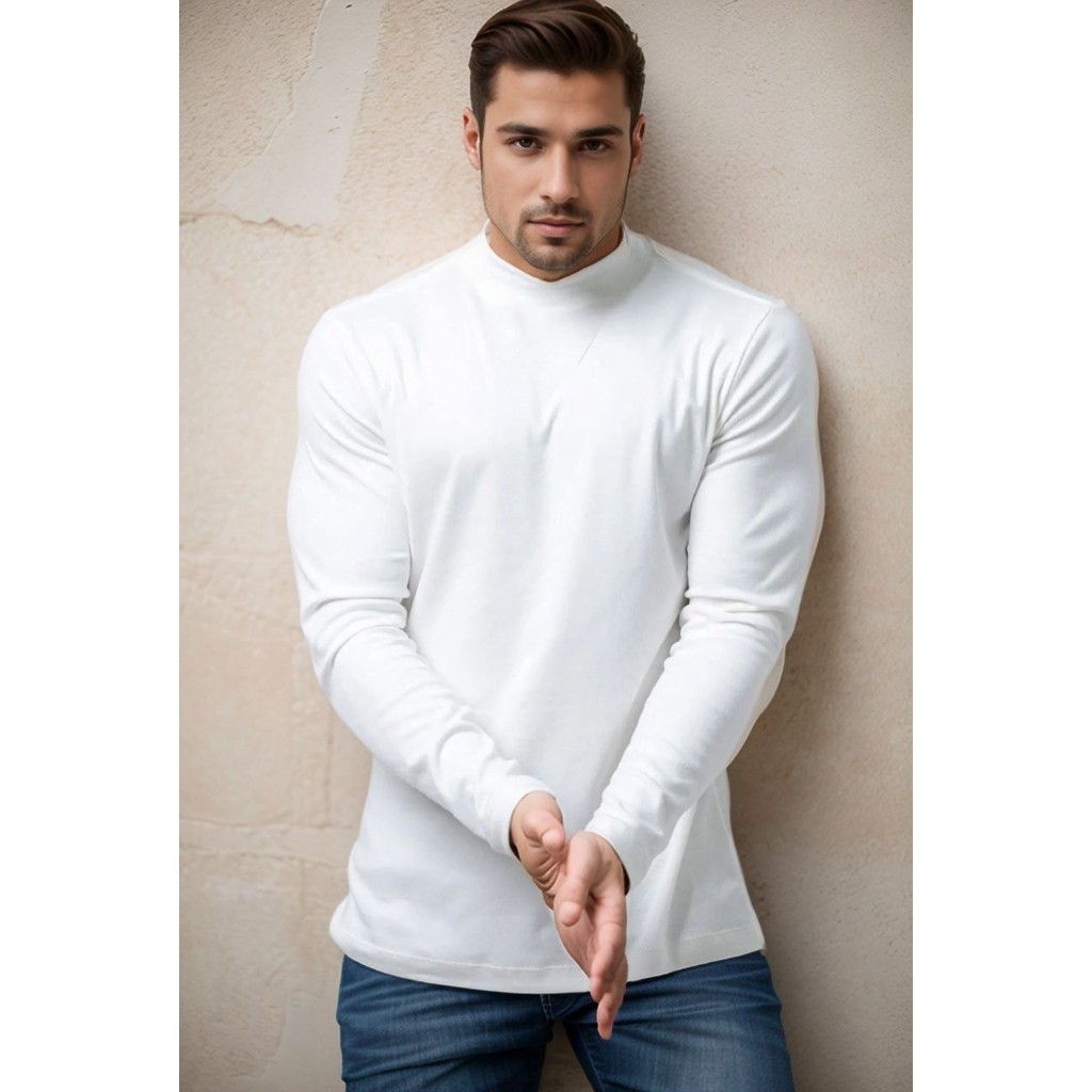 Camiseta de trabalho manga longa masculina com gola alta tecido confortavel para eventos festas