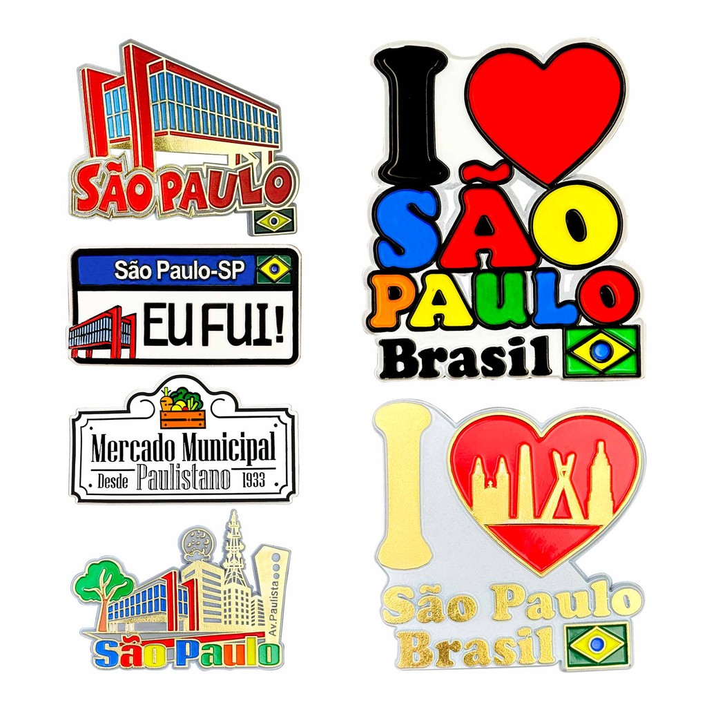 12 Imãs De São Paulo Brasil - Masp, Mercadão, Eu amo São Paulo, Placas de Ruas De São Paulo