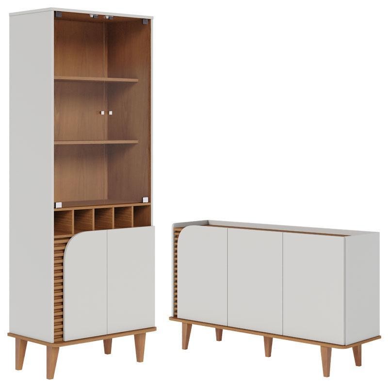 Cristaleira e Aparador Buffet Para Sala Jurerê Off White  Matte Freijó – Colibri em Oferta na Shopee