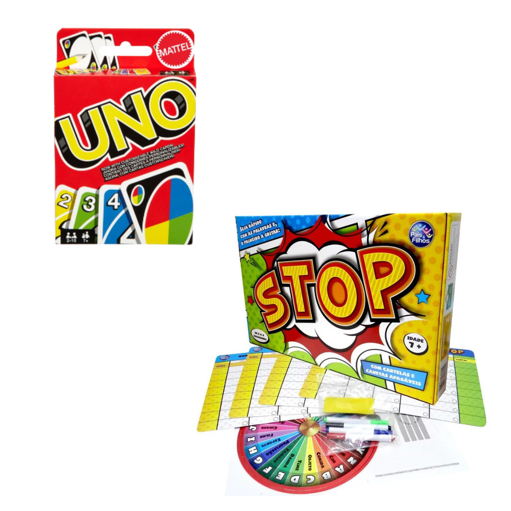 Kit Uno Jogo De Cartas Baralho + Jogo De Tabuleiro Stop