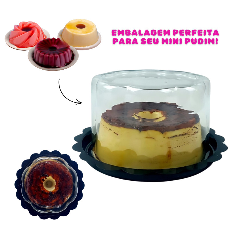 5~10 Embalagem Margarida Preto 380ml Para Mini Pudim Bolo Com Tampa Alta Aniversários Sobremesa Flip