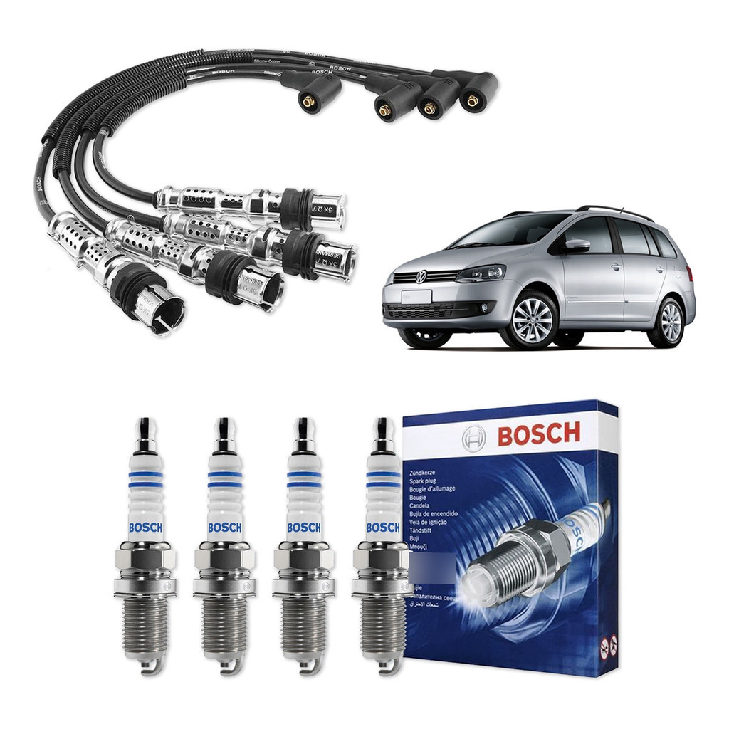 Kit Cabo E Vela de Ignição Original Bosch Volkswagen SpaceFox 1.6 8V Flex 2008 A 2014