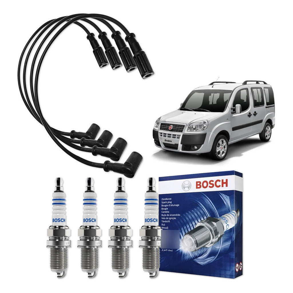 Kit Cabo E Vela de Ignição Original Bosch Fiat Doblo 1.4 MPI 8V Flex 2009 A 2016