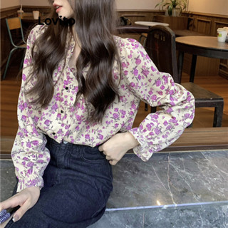 Lovito Casual Blusa Feminina Floral com Babados LNE27253 (Roxo)