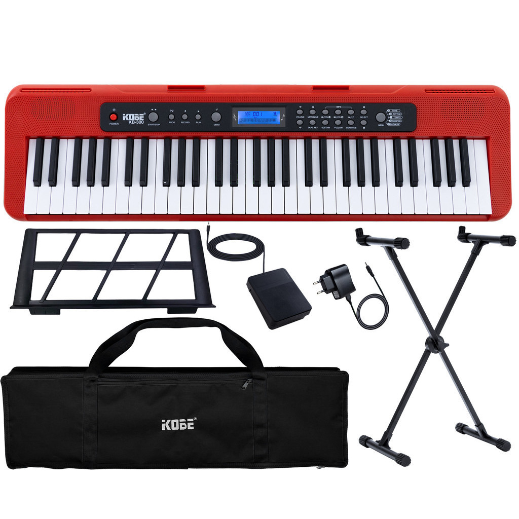 Kit Teclado Musical Kobe KB-300 5/8 Teclas Sensitivas ao Toque com Pedal Sustain, Capa e Suporte
