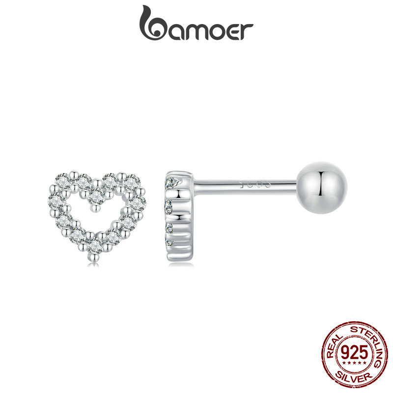 Bamoer 925 Sterling Sliver Stud Brincos De Fita Coração Design Jóias Presentes Para Mulheres - Fashion Accessories