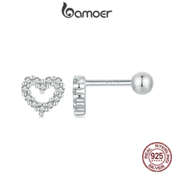 Bamoer 925 Sterling Sliver Stud Brincos De Fita Coração Design Jóias Presentes Para Mulheres