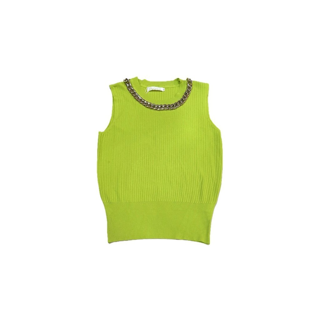 REGATA SILVIA GOLA REDONDA COM CORRENTE CANELADA VERDE LIMAO