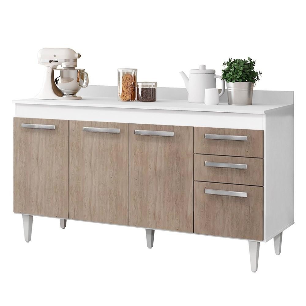 Balcão Gabinete Para Pia 150cm 4 Portas 2 Gavetas Com Tampo Lis L03 Branco/Castanho - Mpozenato em Oferta na Shopee