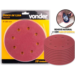 Disco De Lixa Grão 180 Para Paredes Alvenaria Gesso Massa Corrida 180mm Profissional 10 Unidades Vonder