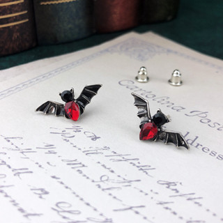 Brincos Goth Bat Stud Para Mulheres Homens Punk Red Crystal Black Jóias De Halloween Acessórios Festas