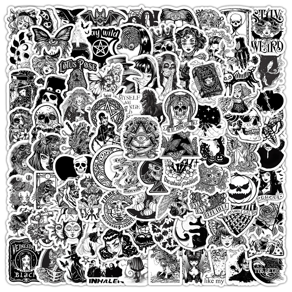 100PCS Autocolantes De Grafite Gótico Preto E Branco À Prova D'água Para Bagagem De Telefone Decalques Notebook Crianças Gravação De Presentesyourlife