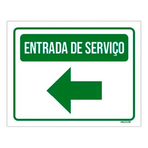 Placa Sinalização Entrada Serviço Verde Seta Esquerda