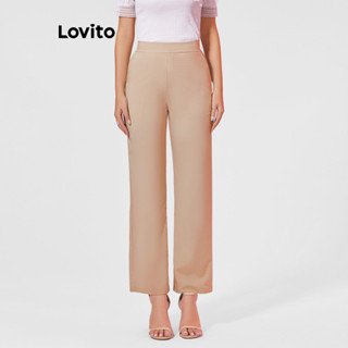 Lovito Elegante Calça Feminina Lisa com Botão Frontal LBL08344