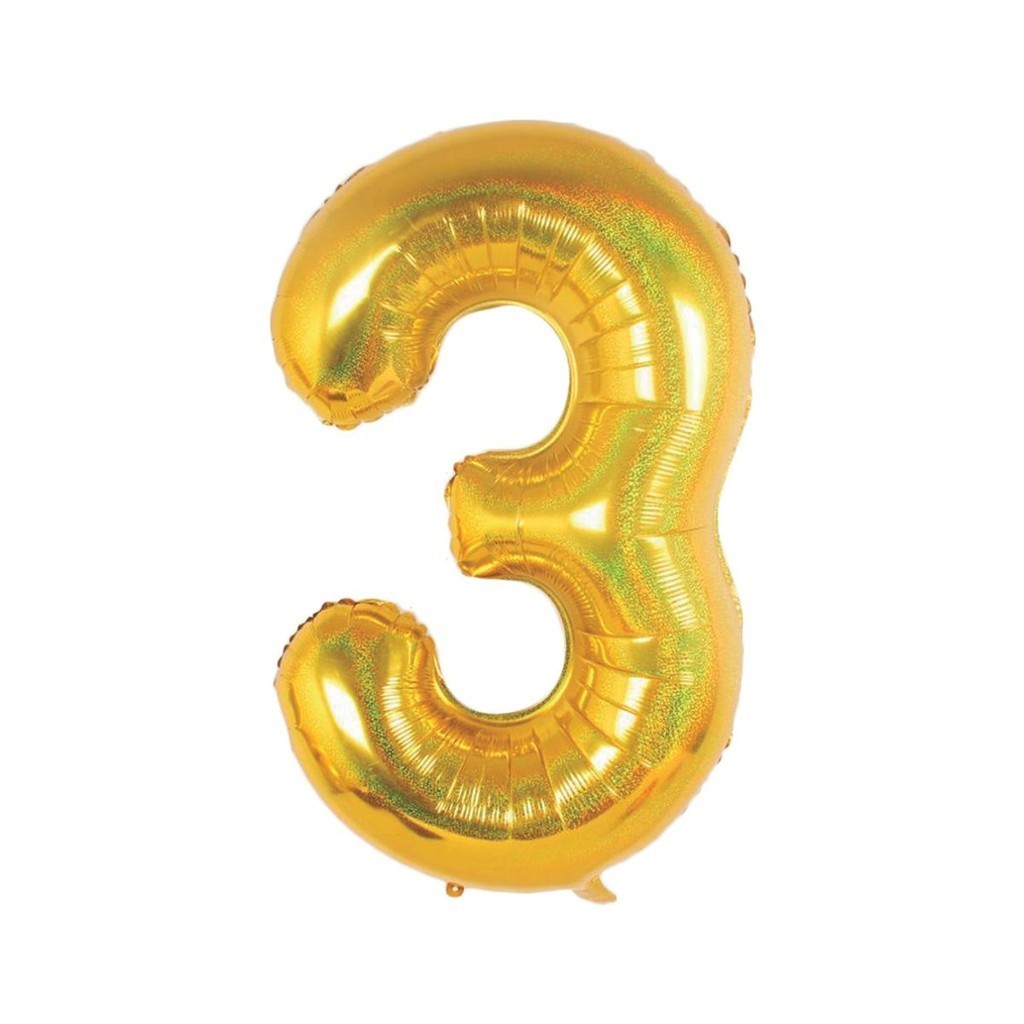 Balão Metalizado Holográfico número 3 Dourado Holográfico para aniversários e festas 101 cm Un em Oferta na Shopee