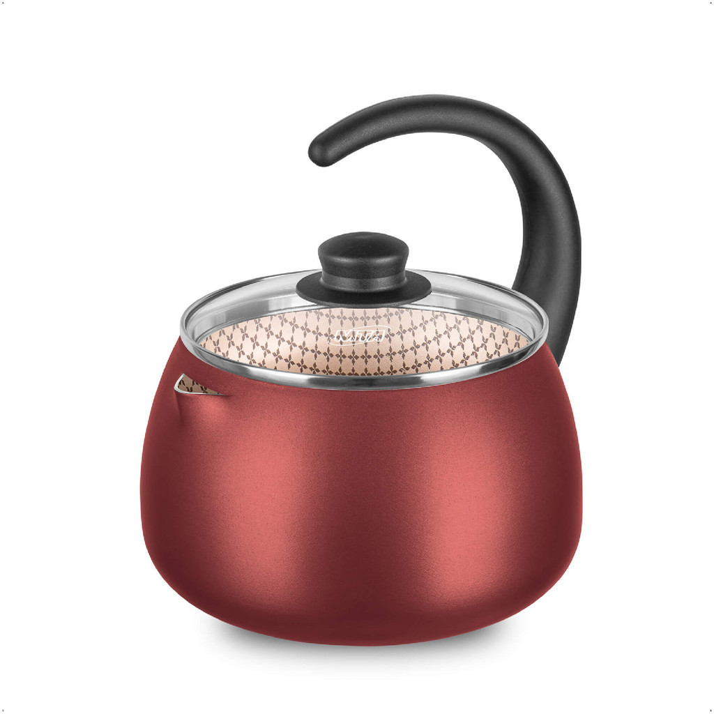 Chaleira Antiaderente Linha Flora com Tampa de Vidro 2L em Alumínio Vermelho Cereja MTA - 902 em Oferta na Shopee