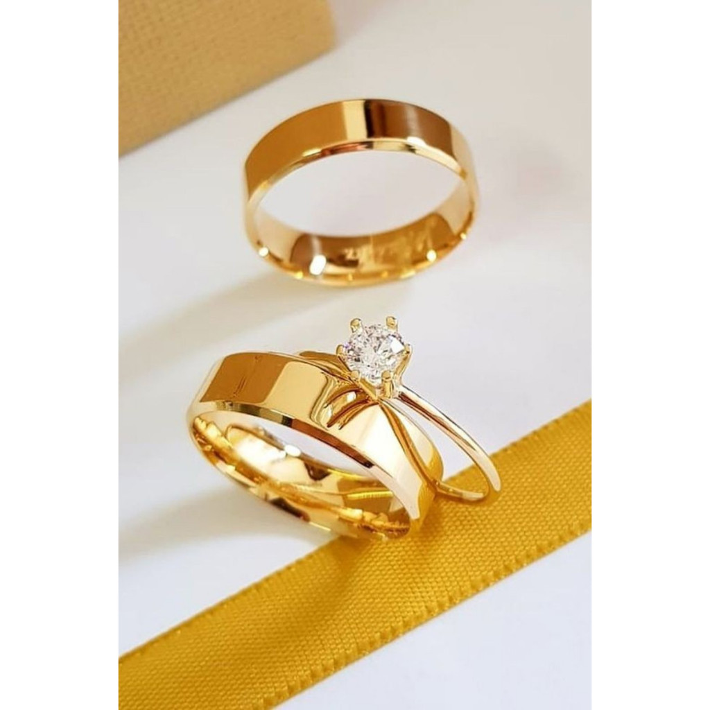 Par De Aliança Promoção Tungstênio 6mm / 4mm Chanfrada Folheada Banhada Ouro Novo em Oferta na Shopee