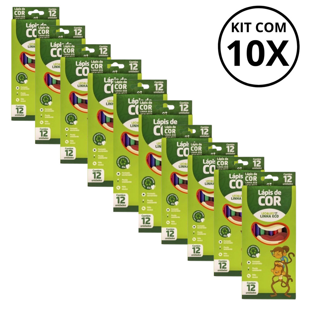 Kit Com 10 Caixa De Lápis de Cor Leo&Leo Linha ECO 12UN - LEONORA em Oferta na Shopee