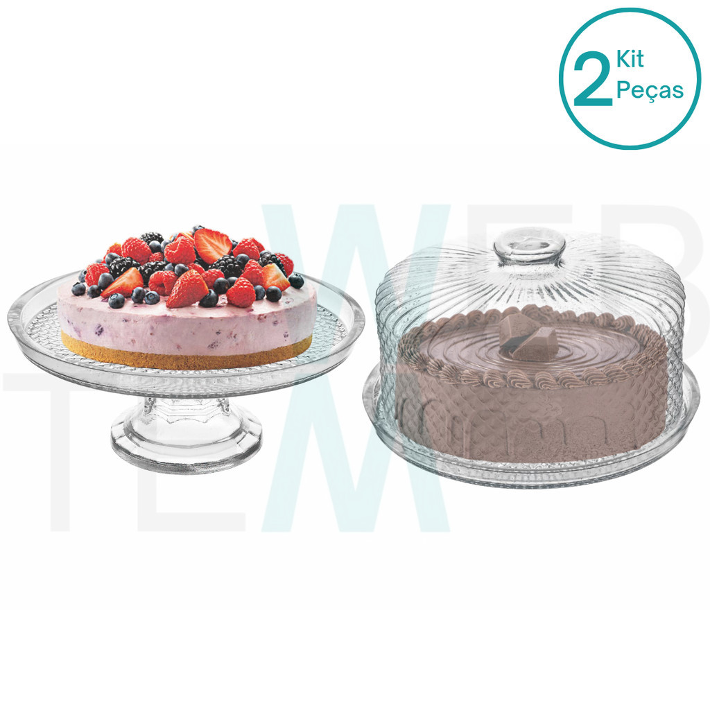 Conjunto Boleira e Prato para Bolo de Vidro Bico de Jaca Vitazza Pratos 28cm Suporte para Bolos, Doces, Decoração de Casa, Festas, Restaurantes, Hotéis e Cafeterias, Servir alimentos, Organização e Armazenamento, Mesa Posta Elegante e Sustentável