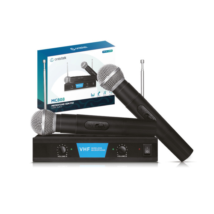 Microfone Sem Fio Dinâmico Profissional VHF Canal Duplo Onistek - ON-MC808 em Oferta na Shopee