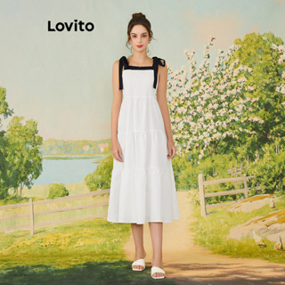 Lovito Casual Vestido de Bloco de Cores com Amarração para Mulheres L77ED157