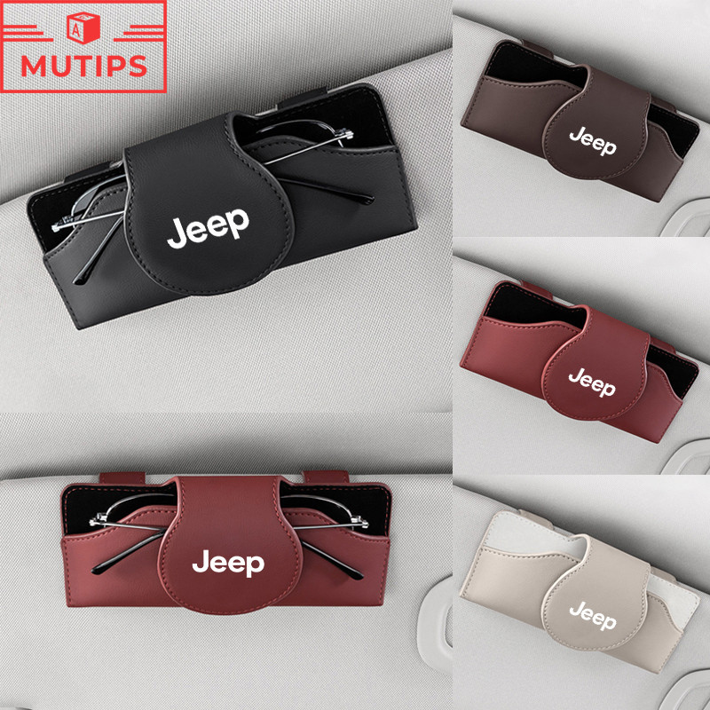 Jeep Caixa De Armazenamento De Óculos De Couro Para Carro De Jipe Sun Visor Porta Sol Bússola Renegade 2023 Willys Wrangler jk Grand Cherokee