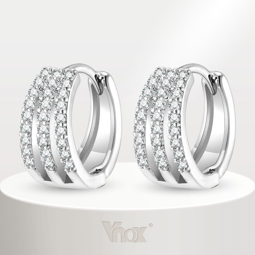 Vnox Silver Shiny Zircon Cubic Hoop Earrings for Women Girl , Acessórios De Jóias De Casamento Em Aço Inoxidável
