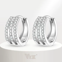 Vnox Silver Shiny Zircon Cubic Hoop Earrings for Women Girl , Acessórios De Jóias De Casamento Em Aço Inoxidável