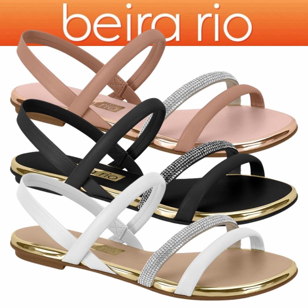 Sandália Feminina Beira Rio Flat Glitter Brilho Strass Dourado Calce Fácil ORIGINAL em Oferta na Shopee