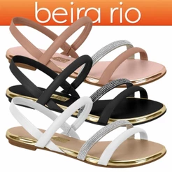 Sandália Feminina Beira Rio Flat Glitter Brilho Strass Dourado Calce Fácil ORIGINAL