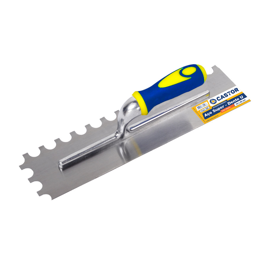 Desempenadeira aço 10x40cm Dentada em U Cabo embor. - Castor em Oferta na Shopee