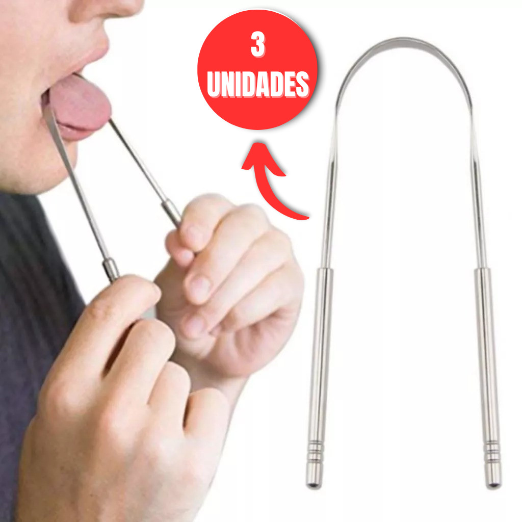 1 / 2 e 3 Limpador de Lingua Aço Inox Rapador de Bacterias