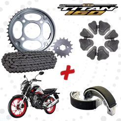 Kit Transmissão Relação Titan 160 START 160 FAN 160 + Coxim Da Coroa + Lona de Freio