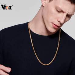 Vnox Hip-Hop Colar Masculino Ouro Aço Inoxidável 3mm De Largura Link Corrente Aniversário Jóias Presente Para Ele