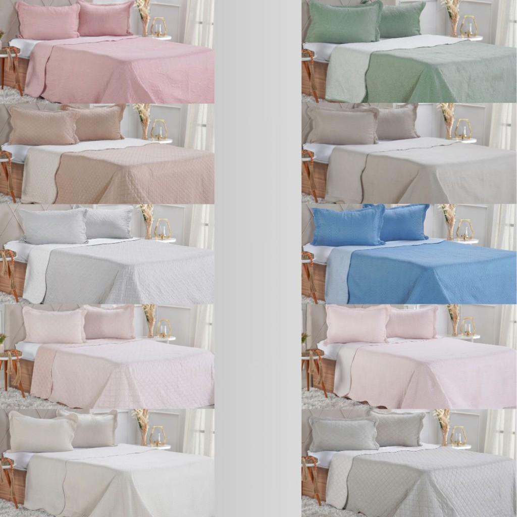 Kit Colcha Cobre Leito Ultra Lisse 3 Peças Com Porta Travesseiros Matelado Dupla Face