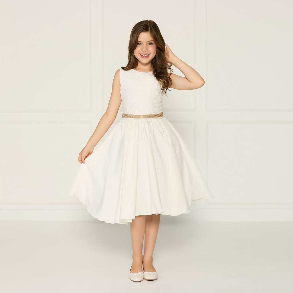 Vestido Infantil Menina Renda Lese OffWhite Princesa Batizado