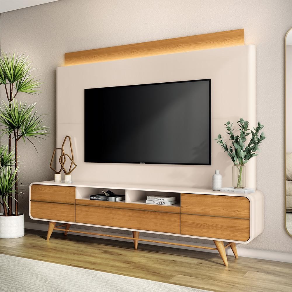 Home Theater Decorativo Majestade c/LED para TV até 85 Polegadas Off White/Cinamomo G26 - Gran Belo em Oferta na Shopee
