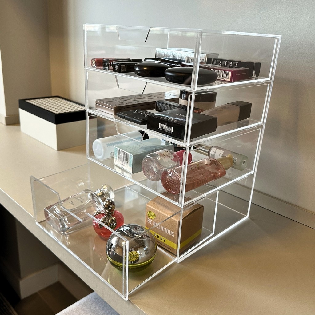 Gaveteiro Organizador em Acrílico Transparente com 4 Gavetas para maquiagens e acessórios