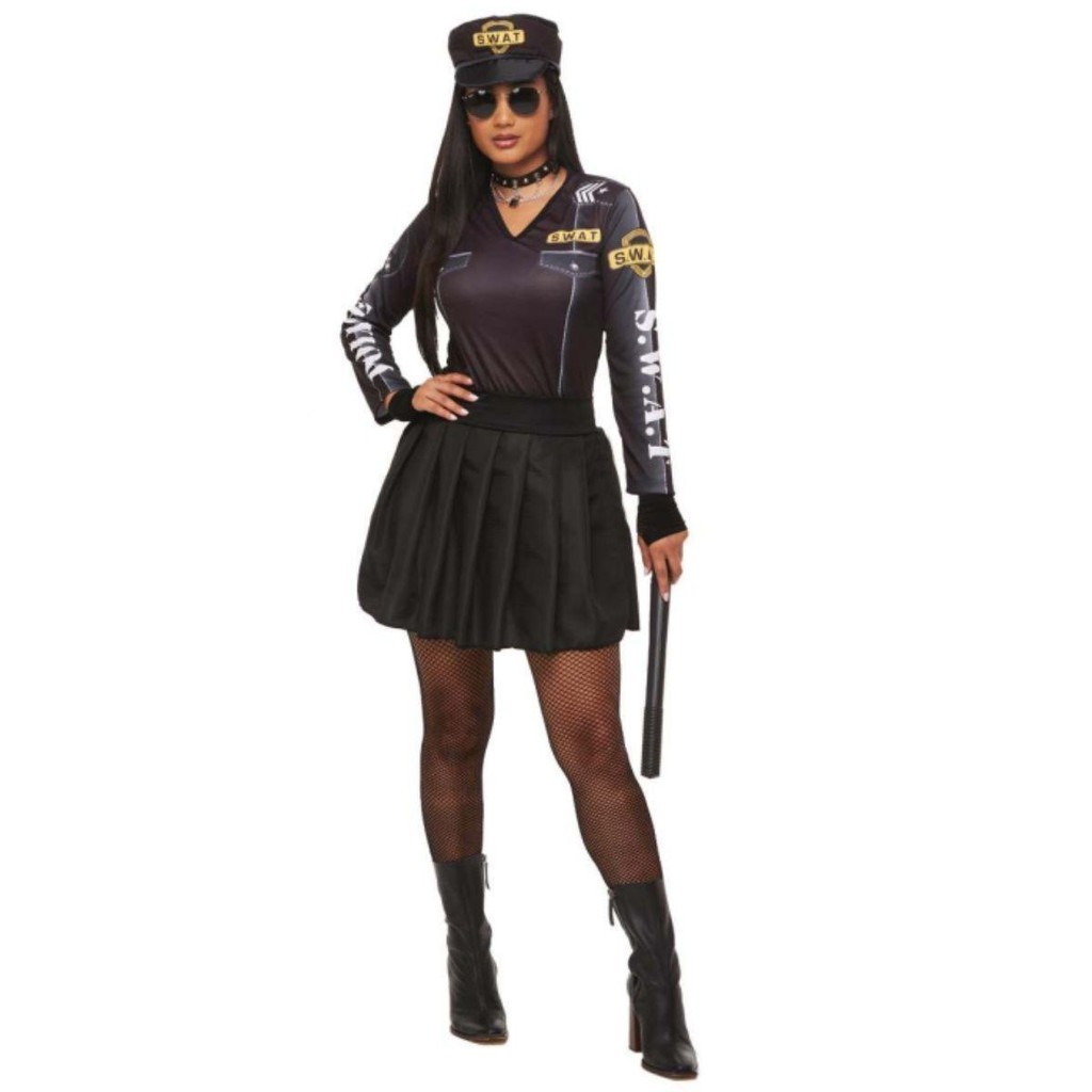 Fantasia de Carnaval Feminina Policial SWAT Adulta Com Saia e Quepe em Oferta na Shopee
