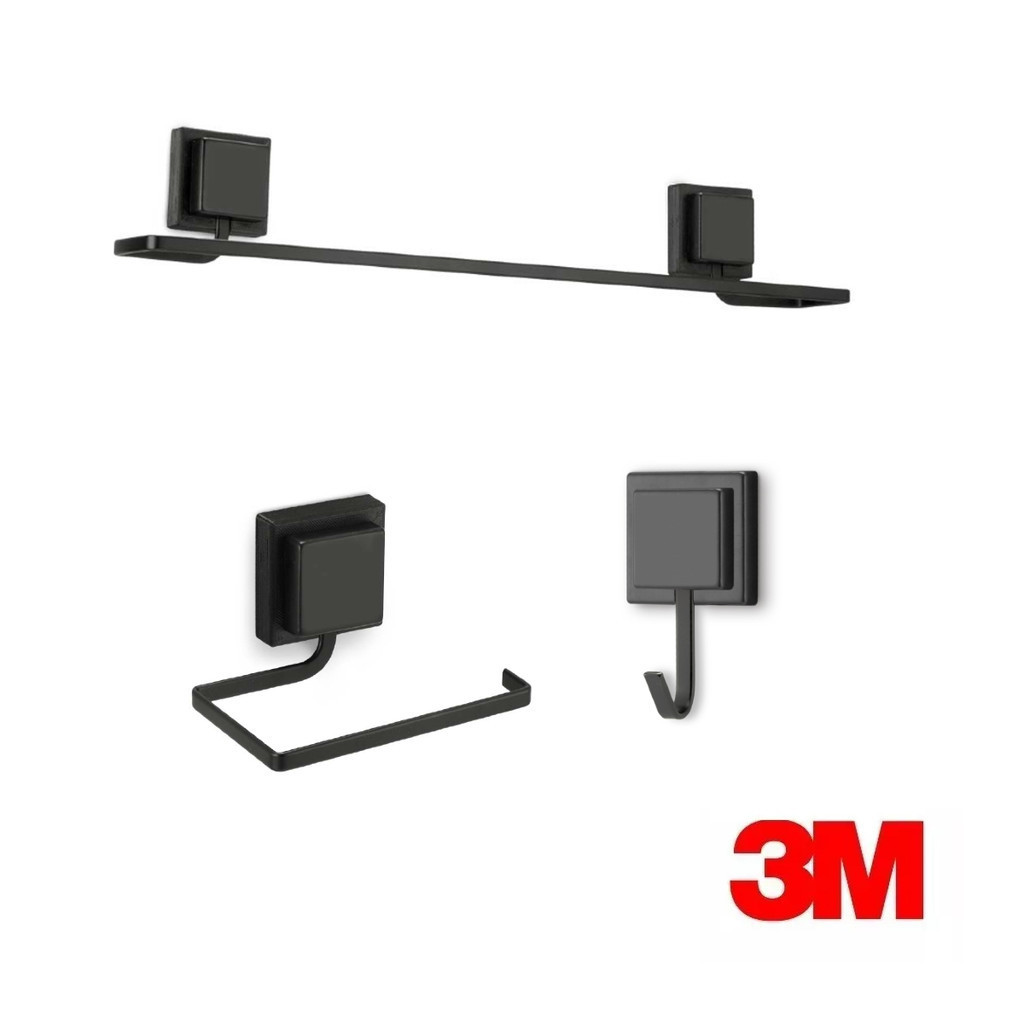 Kit Banheiro Papeleira + Gancho + Toalheiro Banho 3M Arthi Suporte Dourado Cromado Preto Black - Home & Living