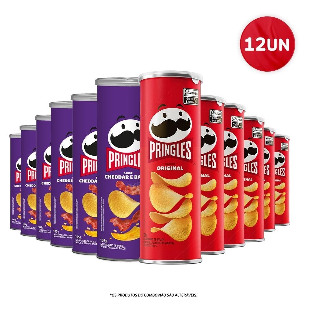 Combo Pringles® Original E Cheddar E Bacon 12 Unidades