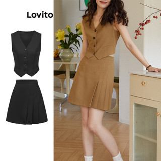 Lovito Conjunto de Saia com Plissados Lisa para Mulheres L80ED245